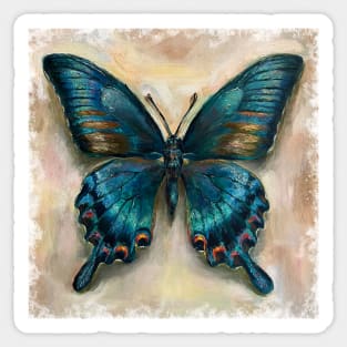 Blue butterfly, oil painting on canvas. Sticker